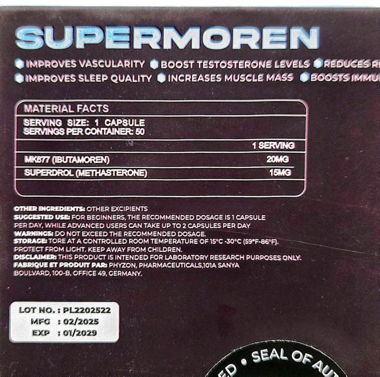 Phyzon Labz Supermoren MK677+Superdrol 35mg 50 Capsules - Image 3