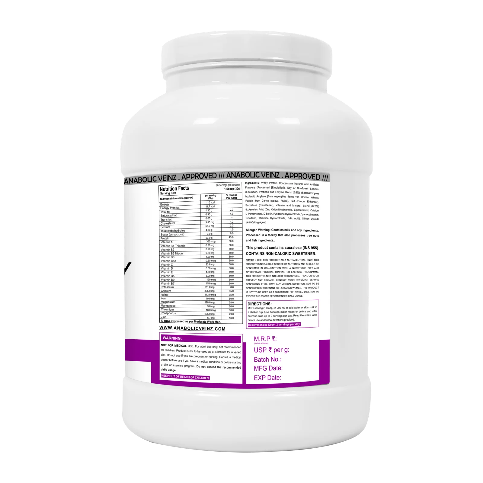 Anabolic Veinz Nutrition Active Whey Protein | 2Kg (4.4lbs)