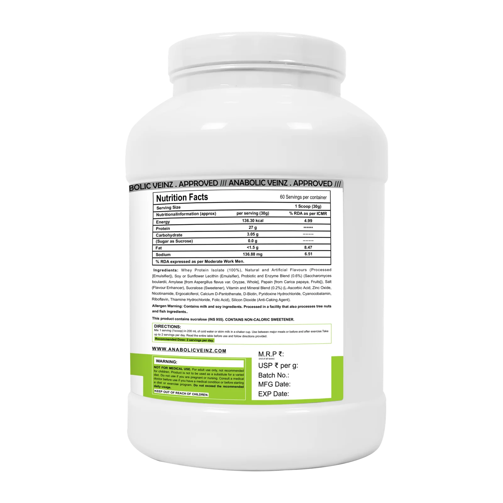 Anabolic Veinz Nutrition Hydrolyzed Isolate Protein 1.81kg
